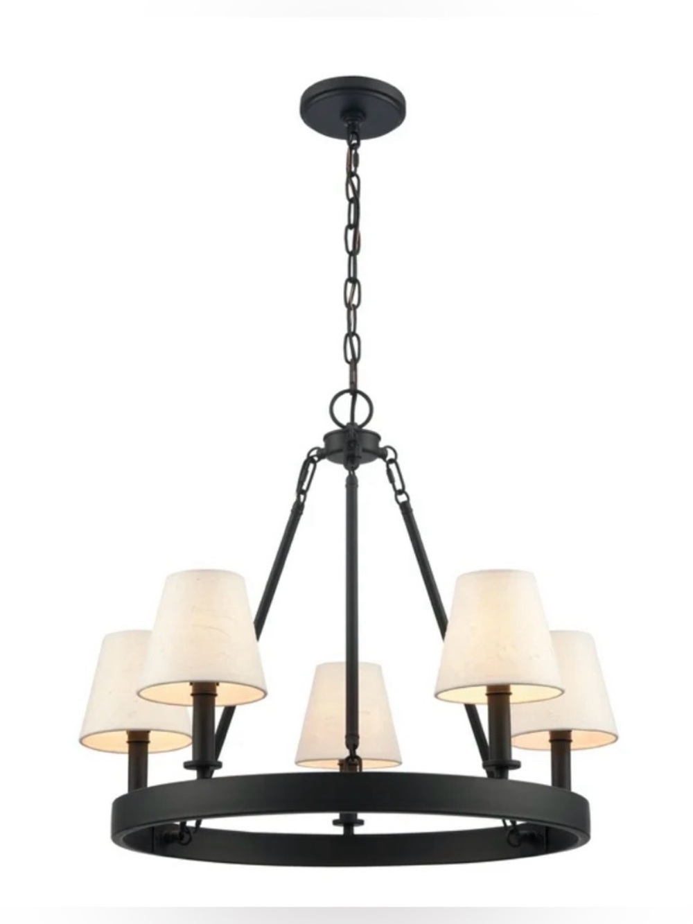 5-Light Black Oil-Rubbed Chandelier with Cream Shades